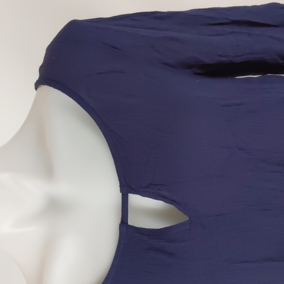 Jeanswest Top Size 8 Navy Blue 3/4 Sleeves Round Neck Tie-up Front Hi-Low Hem - Picture 6 of 14